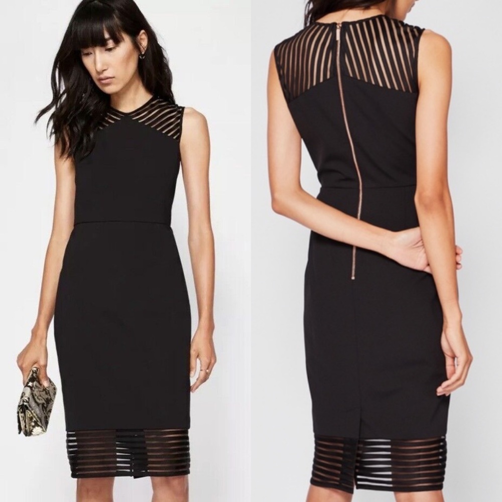 Ted Baker Lucette Mesh Detail Bodycon Fitted Dress Black Size 3 or US Size 8